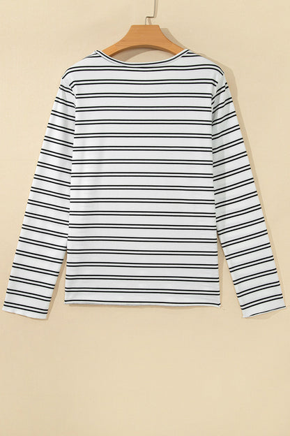 Striped Ribbed Knit Long Sleeve Top