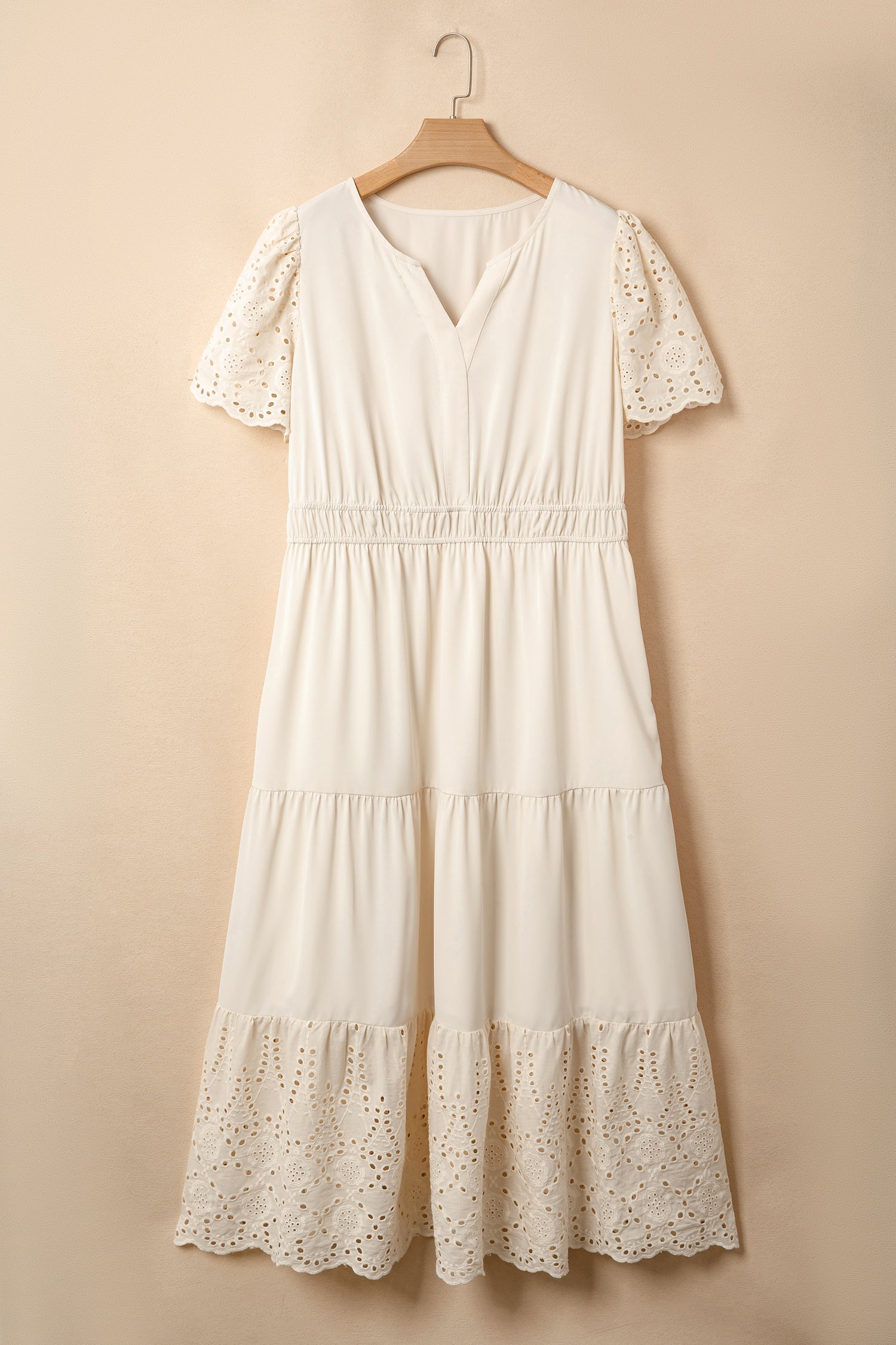 Plus Size Embroidered Eyelet Patchwork V-Neck Maxi Dress