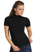 BASIC COTTON Free Spirit Premium Quality Cotton Women's Mock-Neck Short Sleeve Shirt Made in Italy (676)