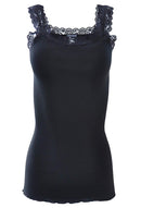 BASIC COTTON Free Spirit Premium Quality 100% Cotton Women's Lace Trim Tank Top Made in Italy (602)
