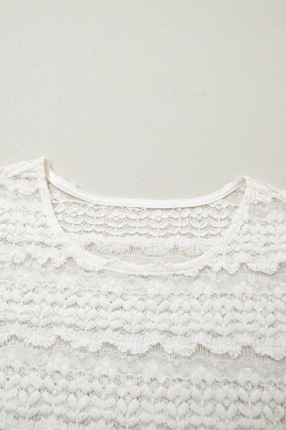 Solid Sheer Lace Short Sleeve Top