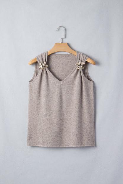 Metal Starfish V-Neck Sweater Knit Tank Top