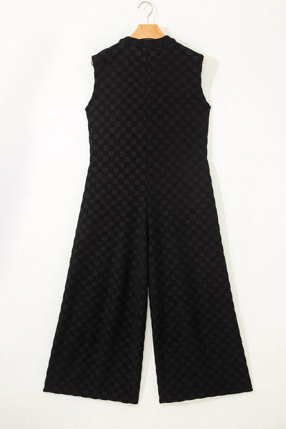 Checker Textured Sleeveless Wide Leg Jumpsuit
