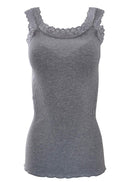 BASIC COTTON Free Spirit Premium Quality 100% Cotton Women's Lace Trim Tank Top Made in Italy (602)