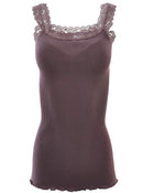 BASIC COTTON Free Spirit Premium Quality 100% Cotton Women's Lace Trim Tank Top Made in Italy (602)