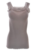 BASIC COTTON Free Spirit Premium Quality 100% Cotton Women's Lace Trim Tank Top Made in Italy (602)