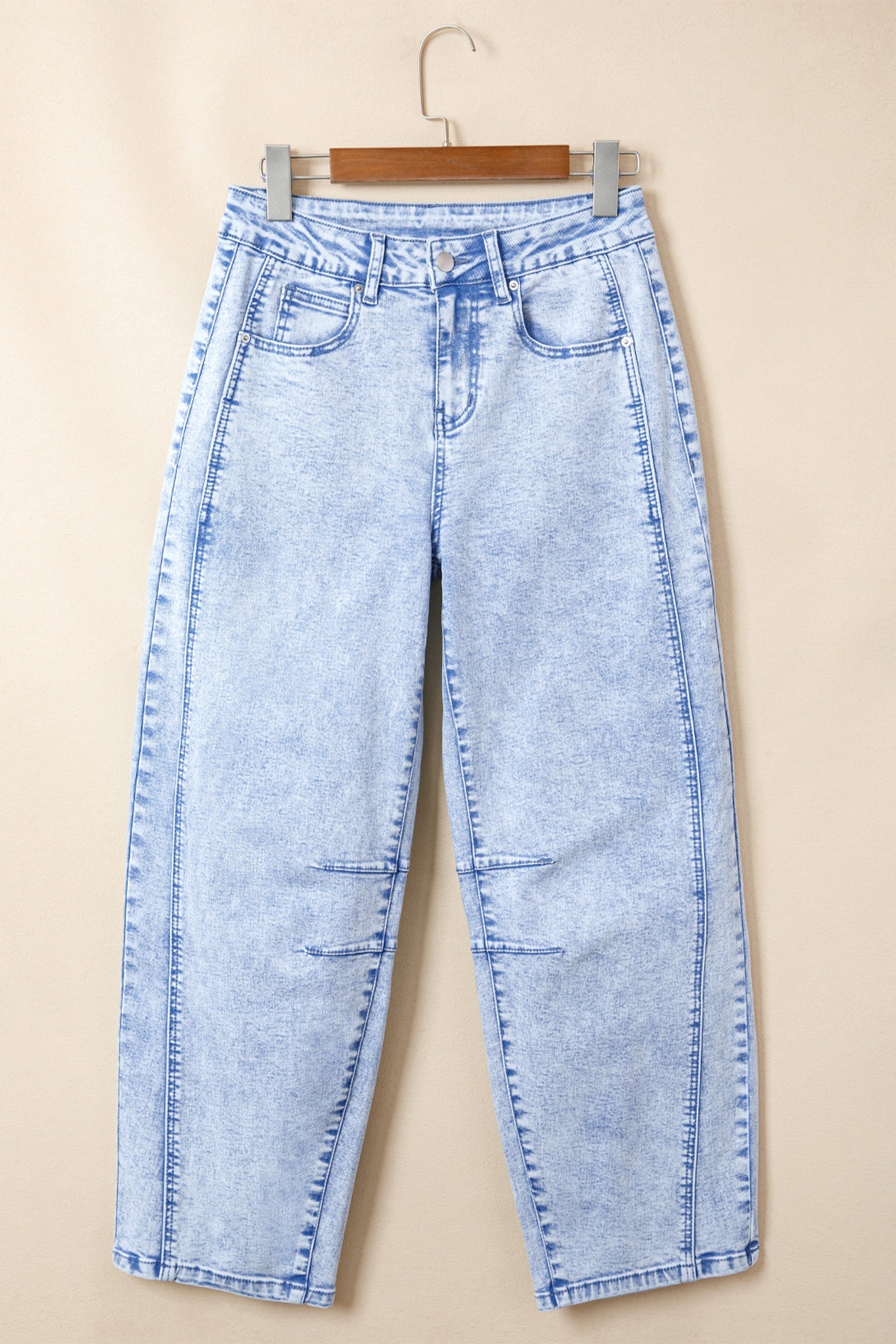 Light Wash Elastic Waist Barrel Jeans