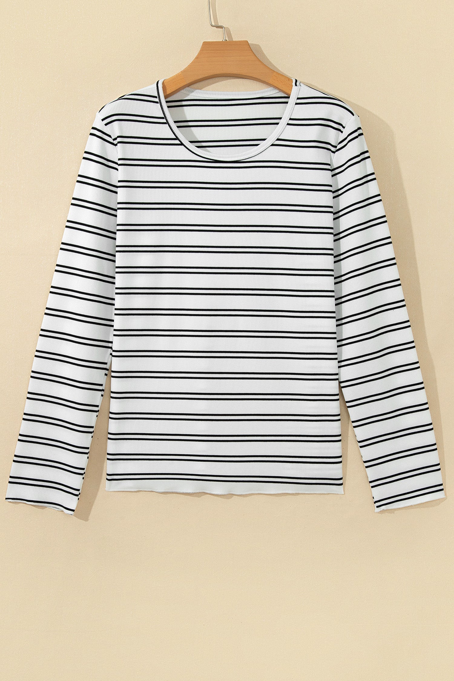 Striped Ribbed Knit Long Sleeve Top