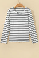 Striped Ribbed Knit Long Sleeve Top