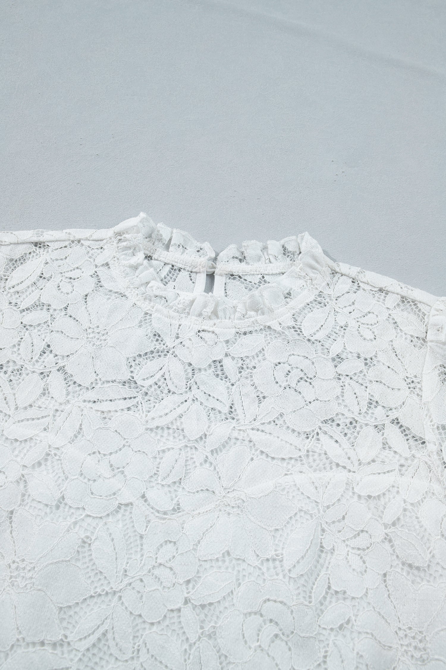 Lace Ruffle Round Neck Flounce Sleeve Blouse