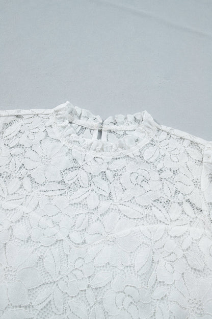 Lace Ruffle Round Neck Flounce Sleeve Blouse