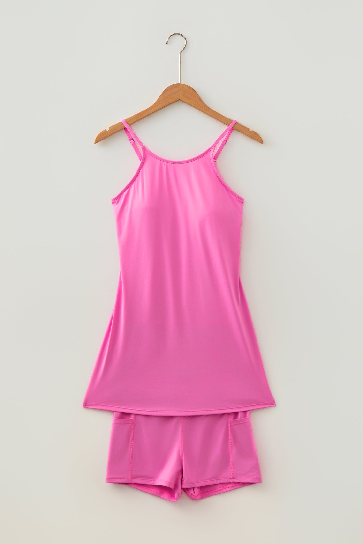 Solid Tunic Tank Dress &amp; Shorts Athletic Set