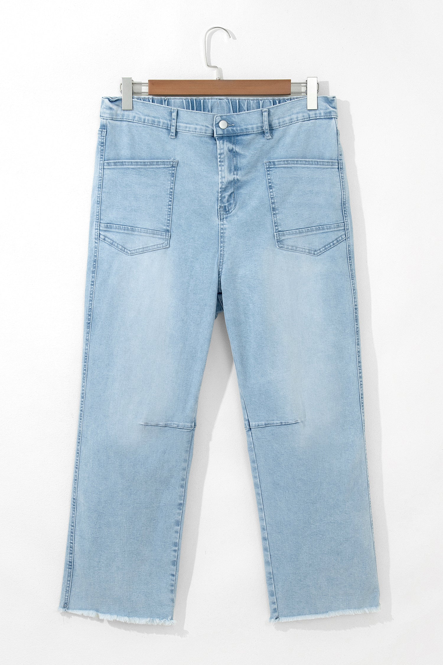 Plus Size Seam Patch Pocket Raw Cut Jeans