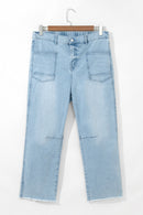 Plus Size Seam Patch Pocket Raw Cut Jeans