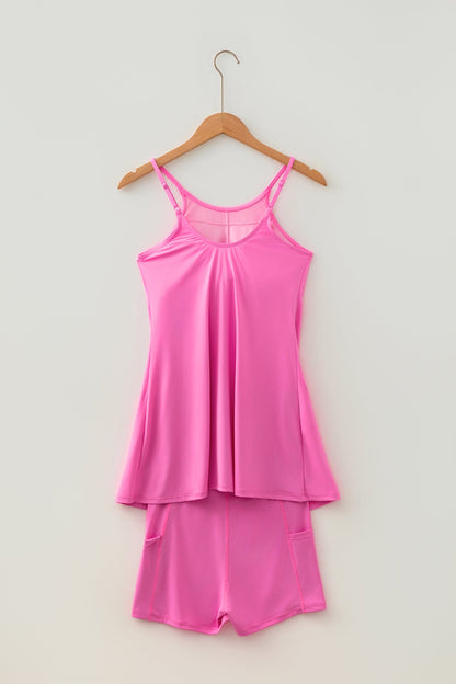Solid Tunic Tank Dress &amp; Shorts Athletic Set