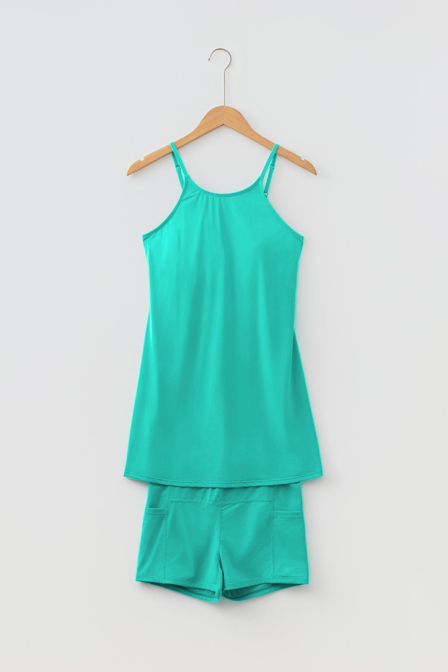 Solid Tunic Tank Dress &amp; Shorts Athletic Set