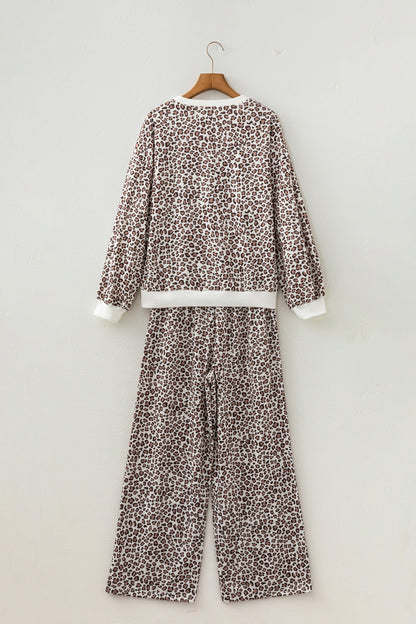 Leopard Bow Embroidered Colorblock Top &amp; Pants Set