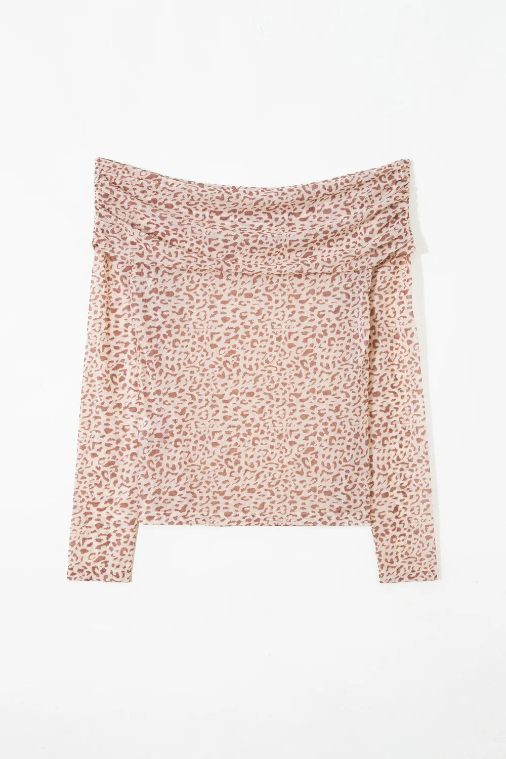 Leopard Mesh Off-Shoulder Long Sleeve Top
