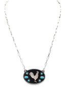 Western Rooster Silhouette Turquoise Stone Necklace