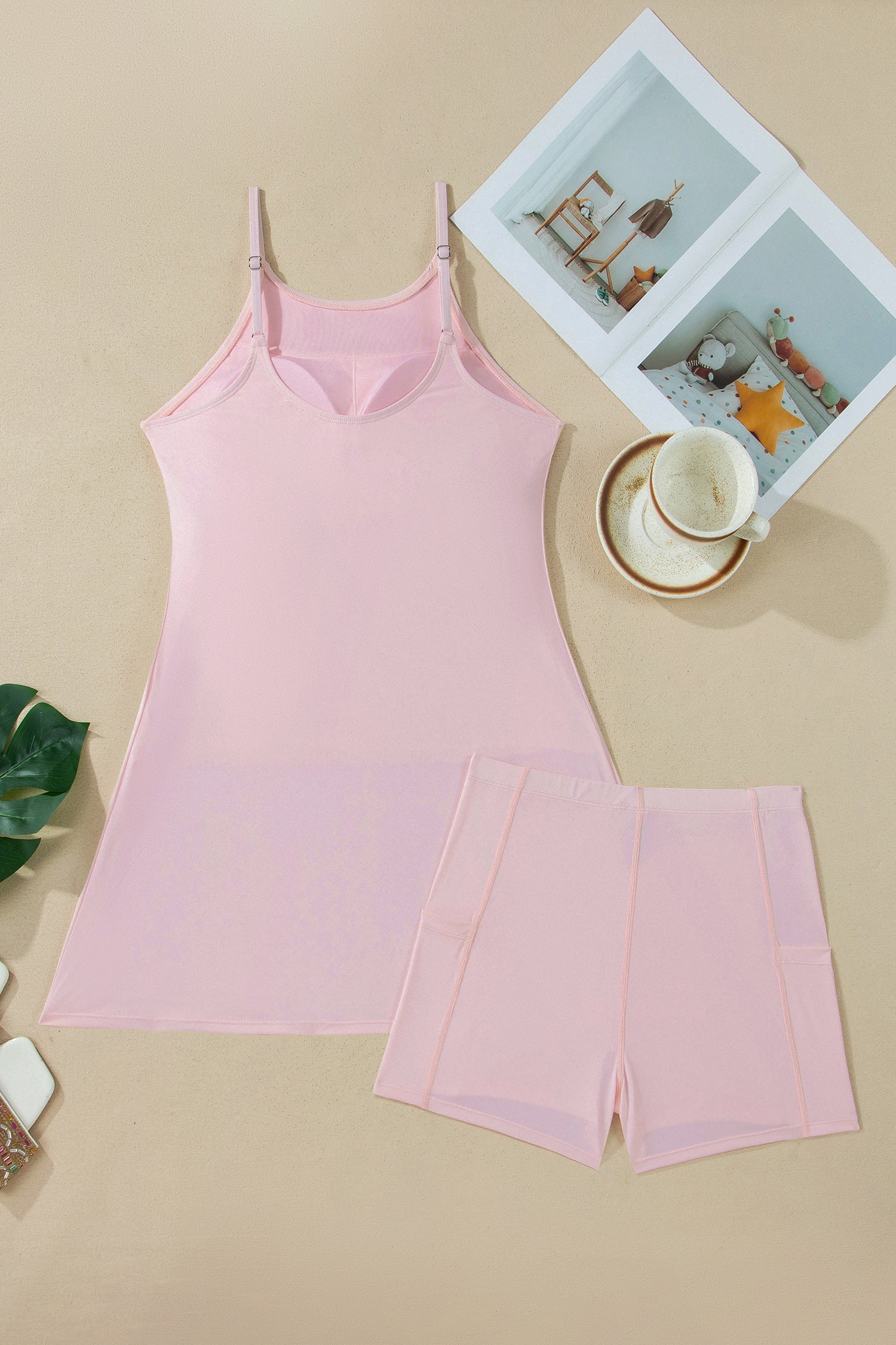 Solid Tunic Tank Dress &amp; Shorts Athletic Set