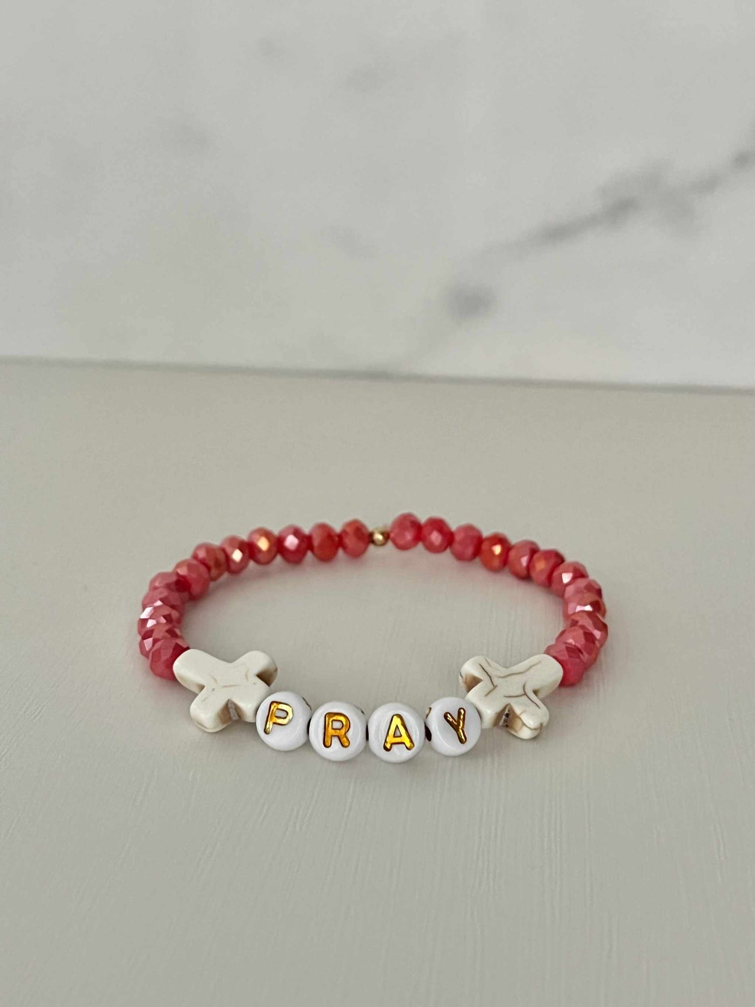 Pray Red Faceted Beaded Bracelet | Handmade Christian Jewelry