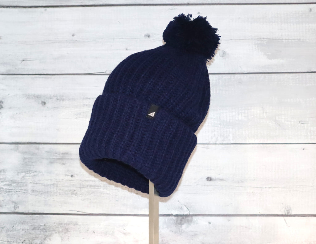 Adult Acrylic Ribbed Cuff with Matching Pom Hat
