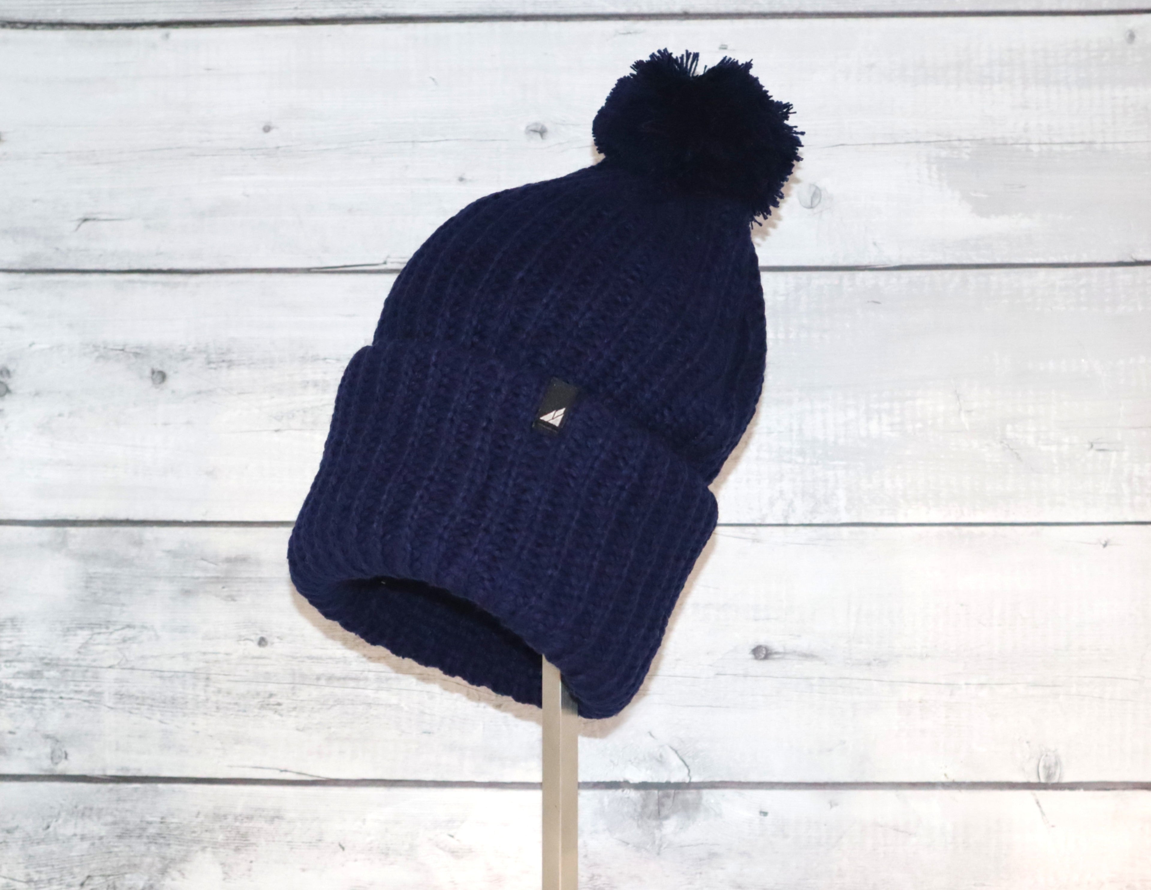 Adult Acrylic Ribbed Cuff with Matching Pom Hat