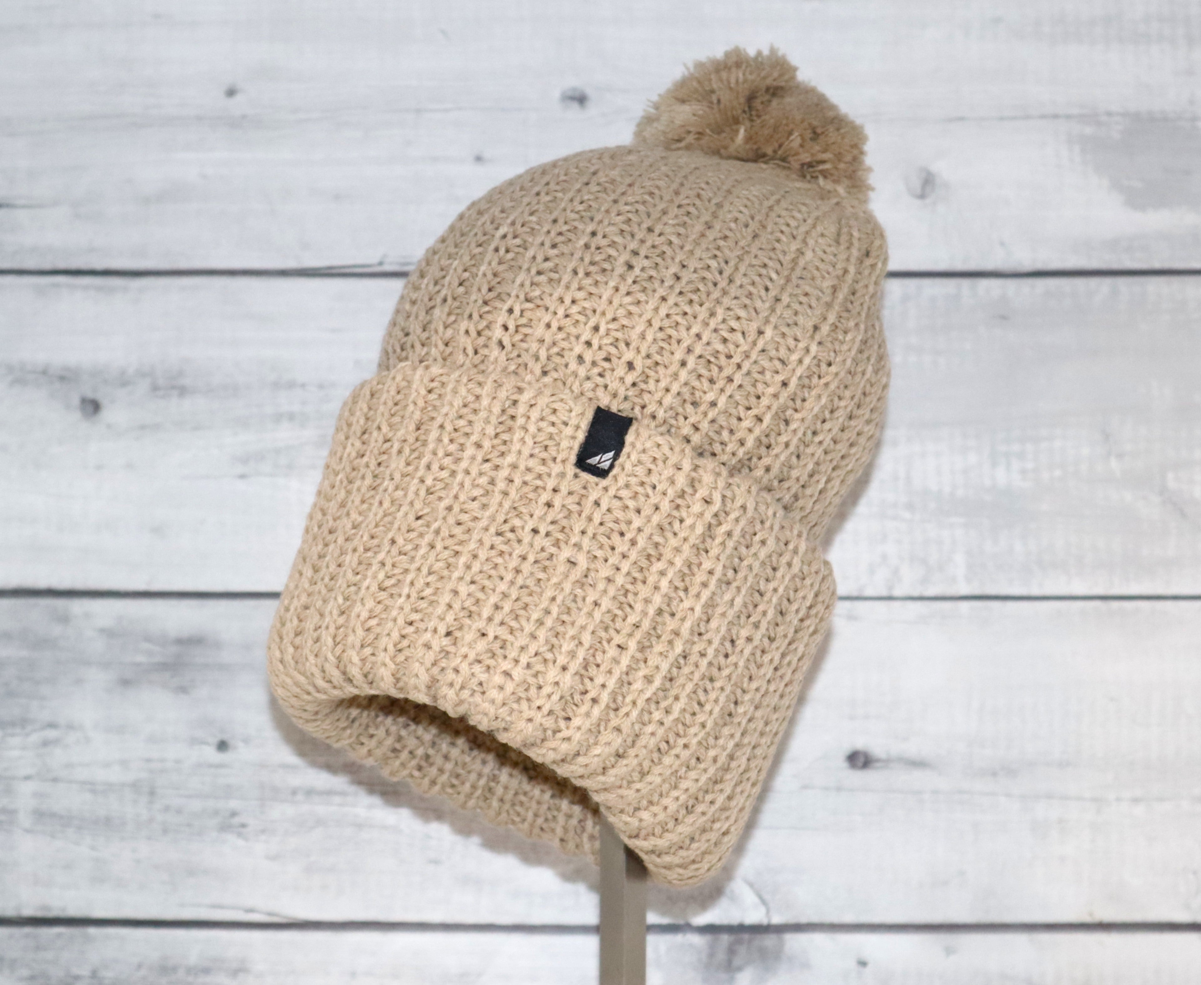Adult Acrylic Ribbed Cuff with Matching Pom Hat