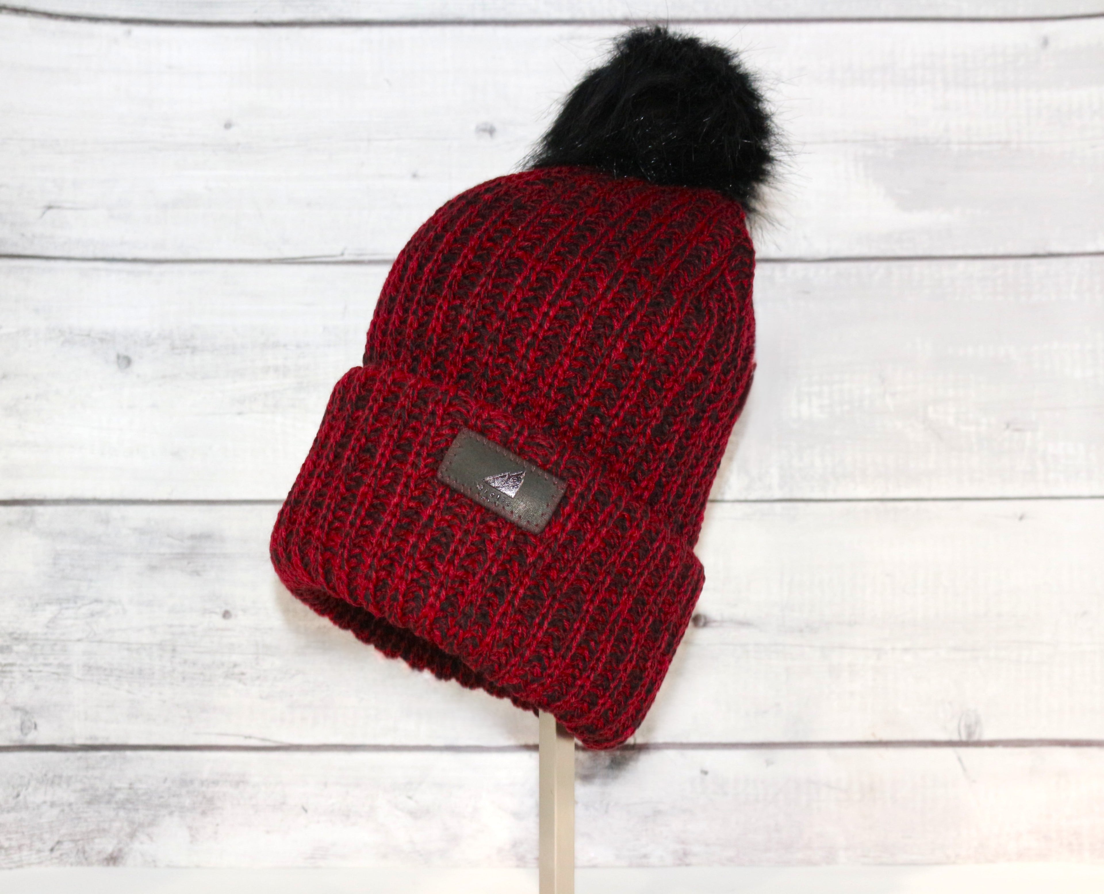 Adult Acrylic Ribbed Cuff with Pom Hat