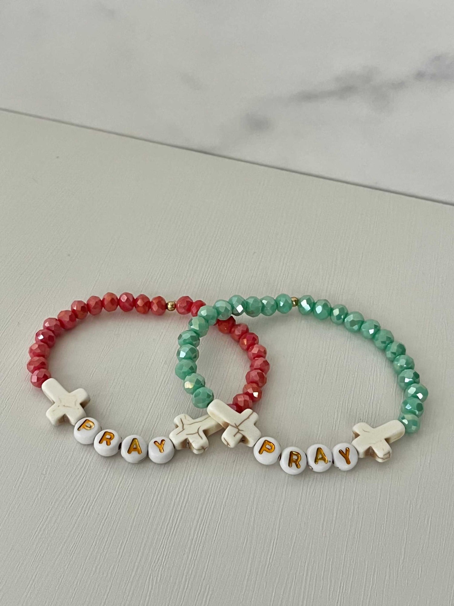 Pray Red Faceted Beaded Bracelet | Handmade Christian Jewelry