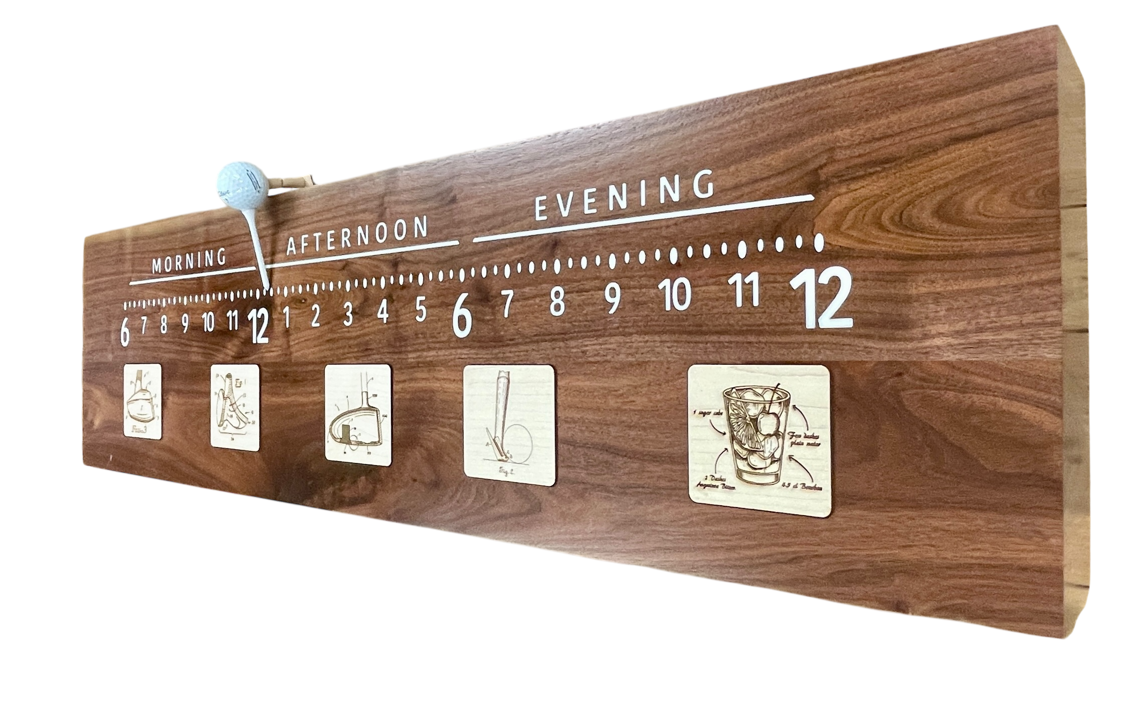 Baffie: 3-foot Walnut/resin golf clock
