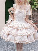Ballet Style Doll Sense Sweet Lolita Bowknot Tail Puff Sleeves Dress OP | ZAKAPOP