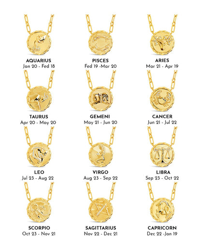 Bold CZ Zodiac Link Pendant Necklace