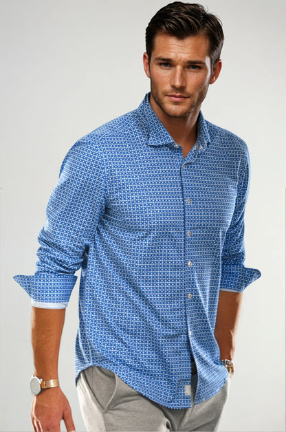 Swiss Check Long Sleeve Tech Shirt - Blue