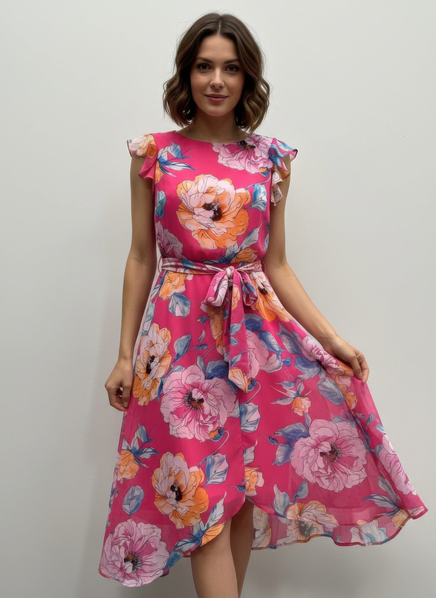 Shelby &amp; Palmer Floral Ruffled Sleeve Dress