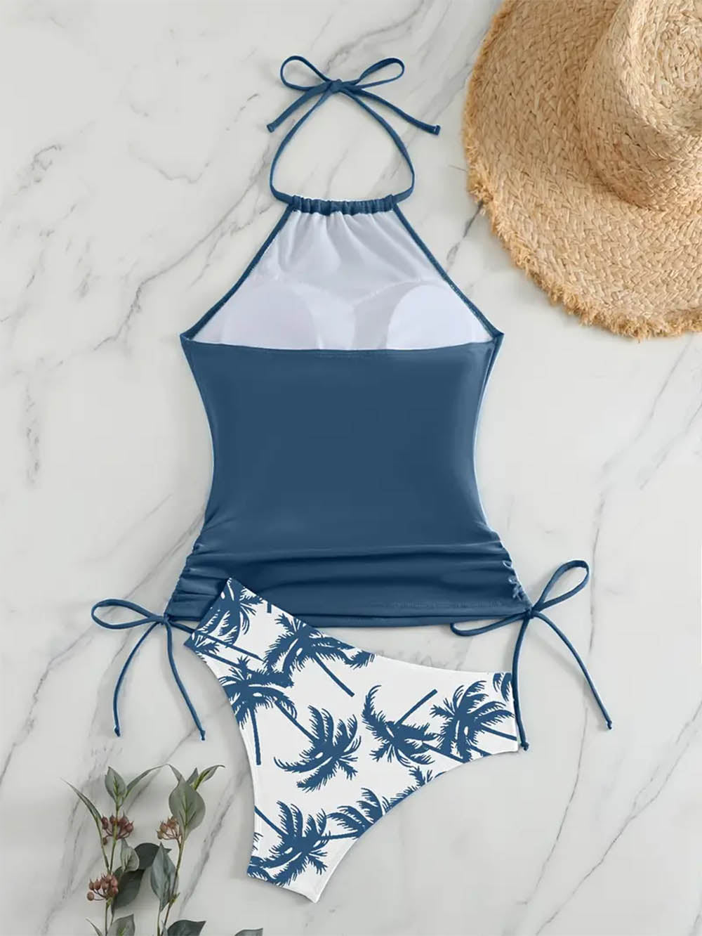 Coconut Tree Halter Tie Neck Backless Stretchy Swimsuit | ZAKAPOP