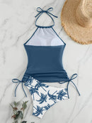 Coconut Tree Halter Tie Neck Backless Stretchy Swimsuit | ZAKAPOP
