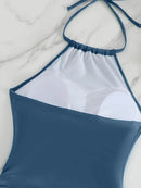 Coconut Tree Halter Tie Neck Backless Stretchy Swimsuit | ZAKAPOP