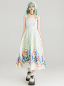Colorful Art Jacquard Cinched-Waist Strap Dress | ZAKAPOP