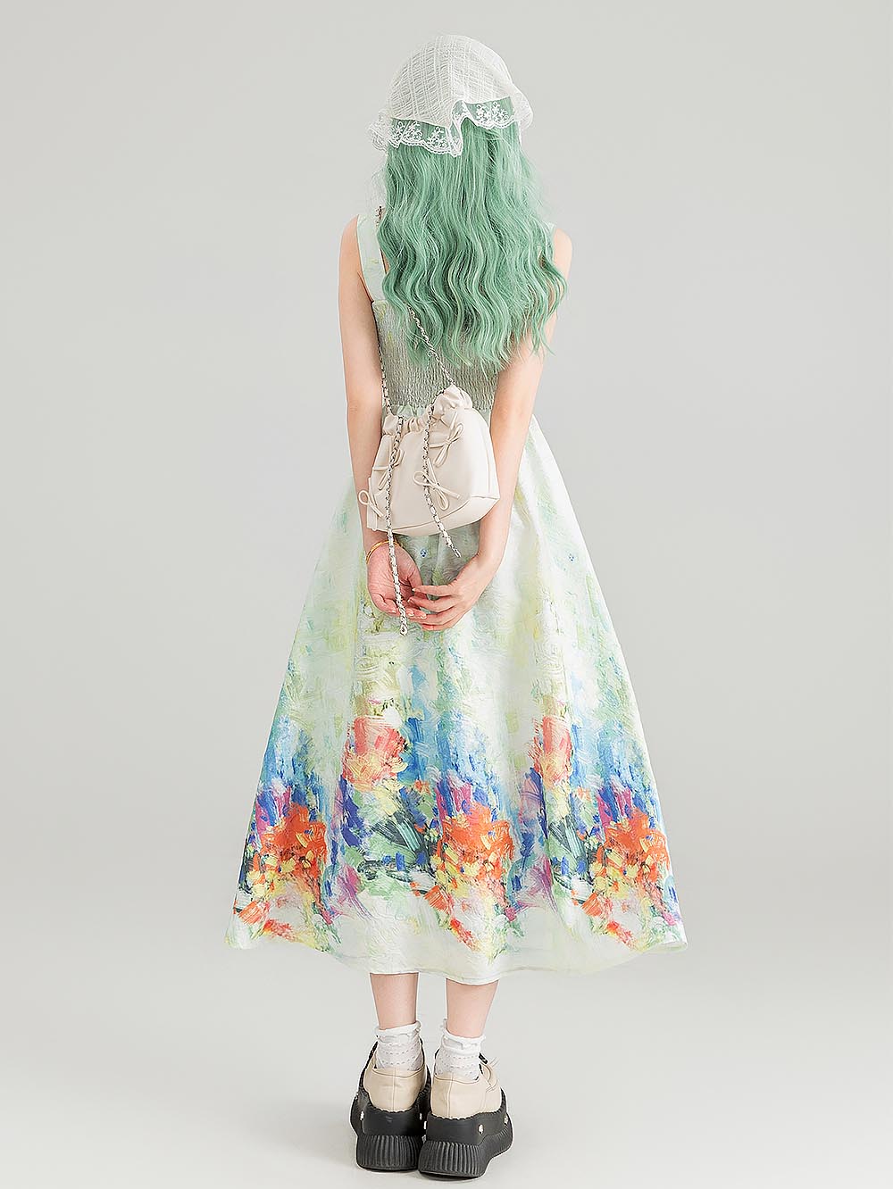 Colorful Art Jacquard Cinched-Waist Strap Dress | ZAKAPOP