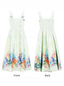 Colorful Art Jacquard Cinched-Waist Strap Dress | ZAKAPOP