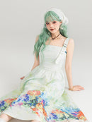 Colorful Art Jacquard Cinched-Waist Strap Dress | ZAKAPOP