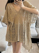 Crochet Tassel Hollow Tie Shawl Cover-up | ZAKAPOP