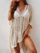 Crochet Tassel Hollow Tie Shawl Cover-up | ZAKAPOP