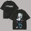 Cyberpunk: Edgerunners Rebecca Vintage Washed T-Shirt – Chrome-Infused Anime Streetwear