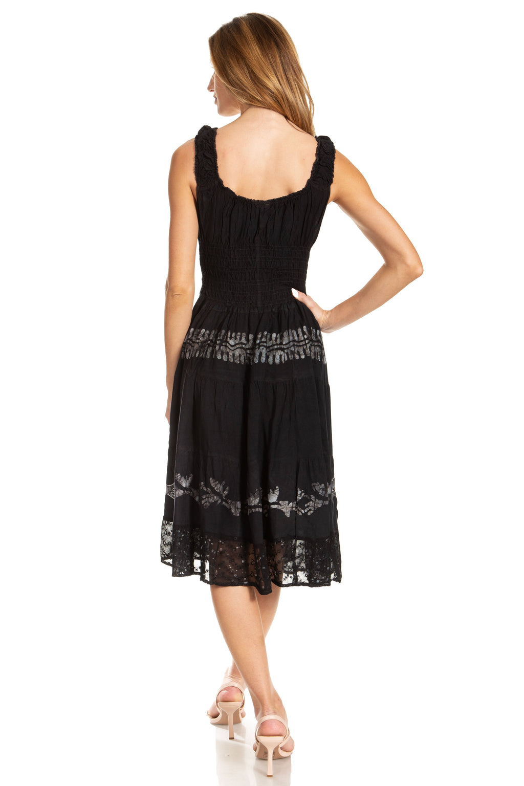 Sakkas Alba Women's Off The Shoulder Smock Ruffle Midi Dress Tie Dye & Embroidery
