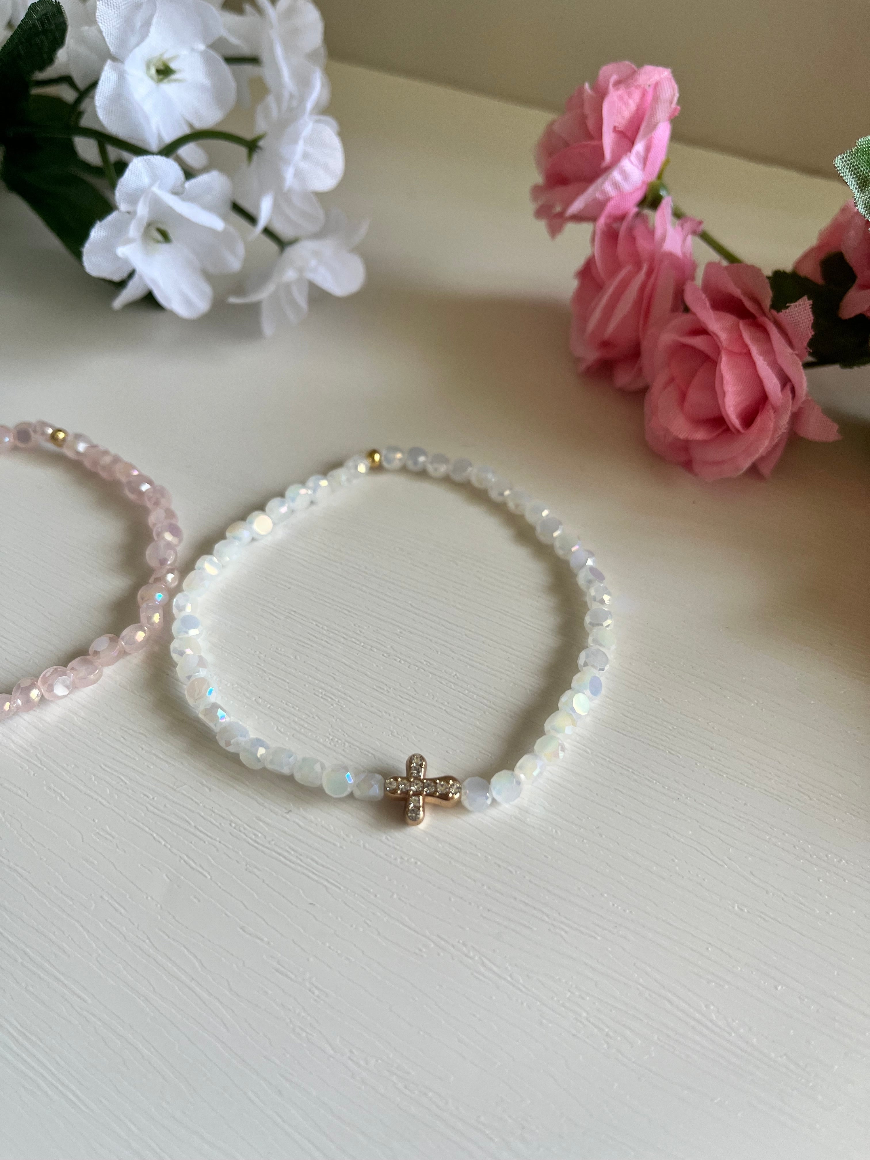 Plated Glass Cross Bead Bracelet