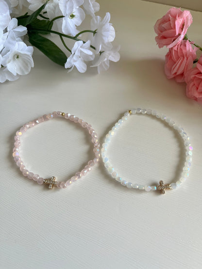 Plated Glass Cross Bead Bracelet