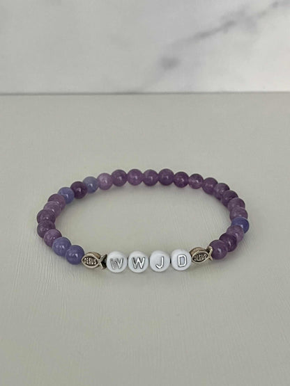 WWJD Bead Bracelet - Multi-Color Natural Stone Faith Jewelry