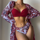 Floral Print Women Low Waist Twist Bikini Long Sleeve Cover Up Three Pieces Swimwear | ZAKAPOP